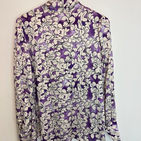 Bow Tie Collar Patterned Blouse - PURPLE - Picture 9 of 9